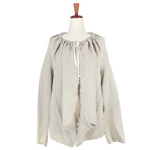 BRYN WALKER Kai Linen Long-Sleeve Tie-Front Waterfall Jacket S Beige Lagenlook - Picture 1 of 11